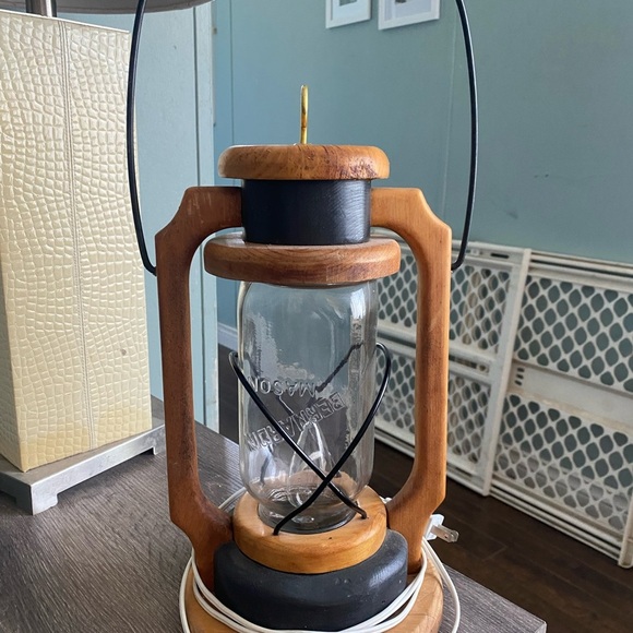 Rustic Wooden Lantern with Black Accents - Picture 2 of 10
